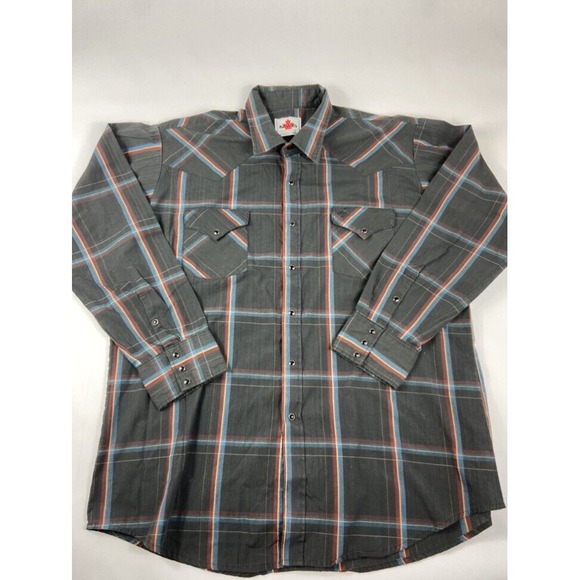 mwg canadian plaid button down black red blue‎ mens size 2xl Vintage Excellent - Picture 1 of 3